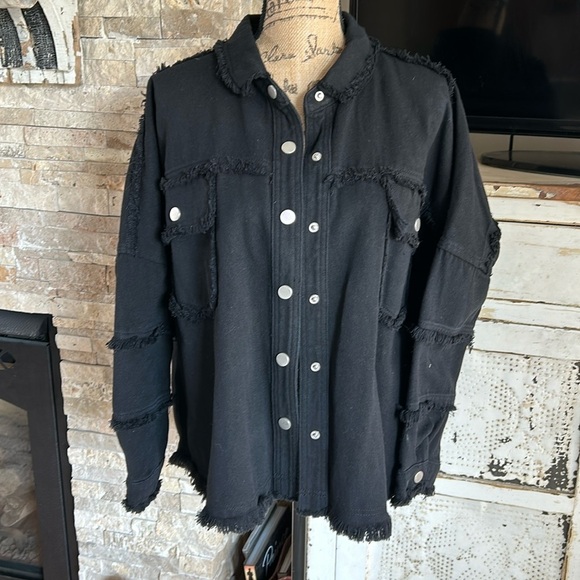 Blue B Collection black Rock & Roll sequins snap closure jean jacket raw edge - Picture 2 of 16